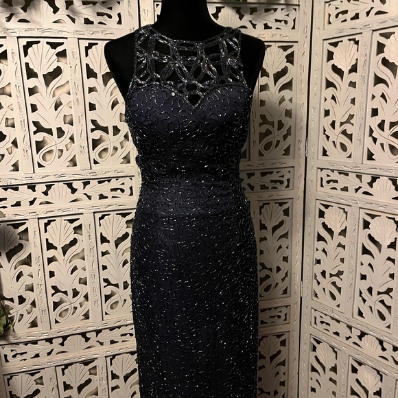MOON DANCE MAGNIFICENT MIDNIGHT BLUE WITH INTRICATE BEADING PROM DRESS GOWN - Picture 2 of 10